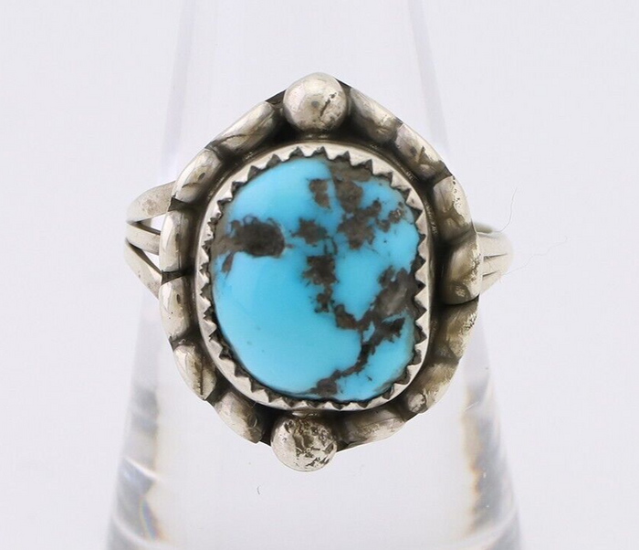 Navajo Ring 925 Silver Sleeping Beauty Turquoise Artist Signed SC C.80's
