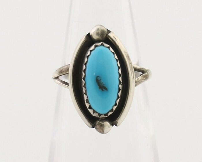 Navajo Ring 925 Silver Sleeping Beauty Turquoise Artist Signed SC C.80's