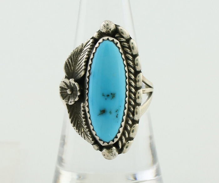 Navajo Ring 925 Silver Sleeping Beauty Turquoise Artist Signed SC C.80's