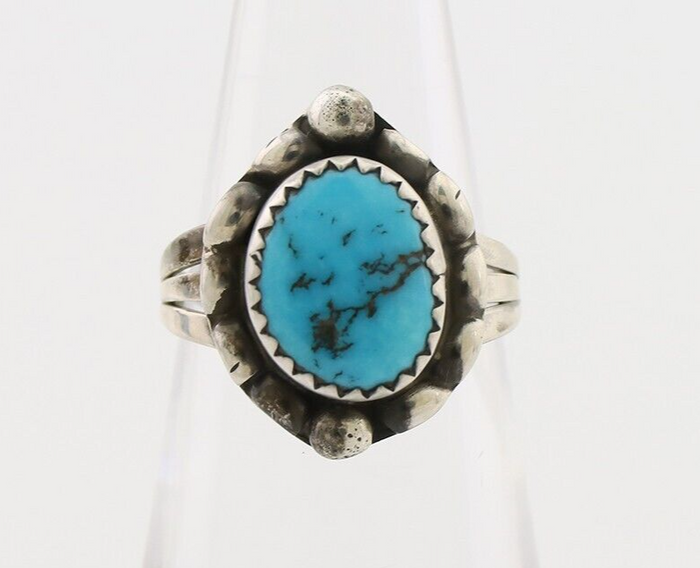 Navajo Ring 925 Silver Sleeping Beauty Turquoise Artist Signed SC C.80's