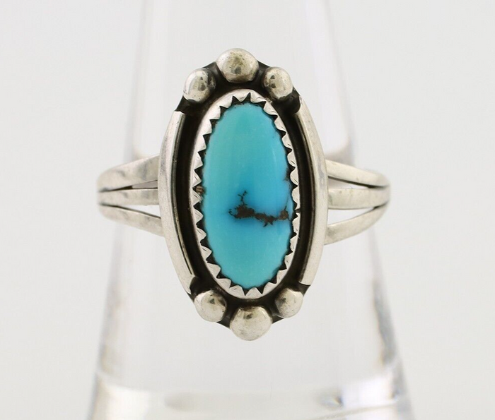 Navajo Ring 925 Silver Sleeping Beauty Turquoise Artist Signed SC C.80's