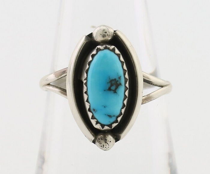 Navajo Ring 925 Silver Sleeping Beauty Turquoise Artist Signed SC C.80's