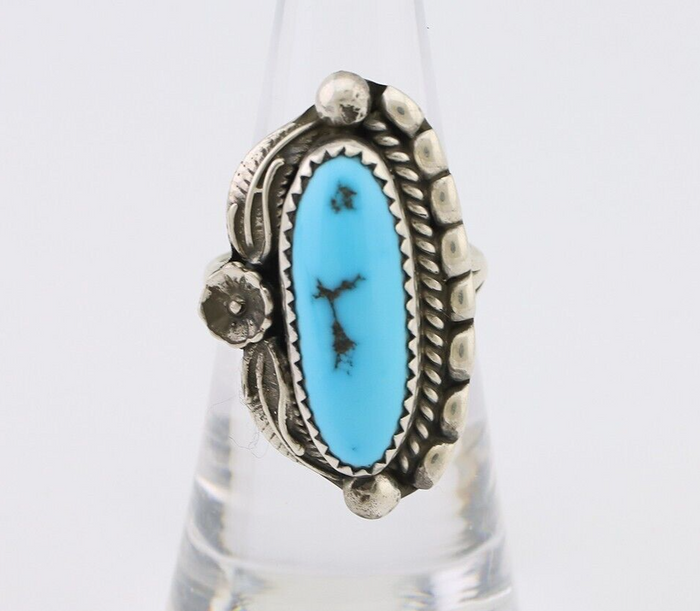 Navajo Ring 925 Silver Sleeping Beauty Turquoise Artist Signed SC C.80's