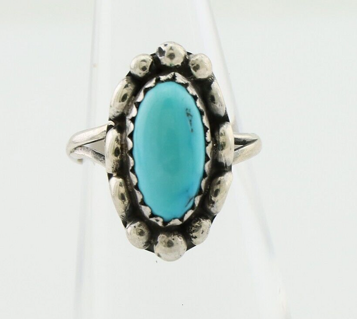 Navajo Ring 925 Silver Sleeping Beauty Turquoise Artist Signed SC C.80's
