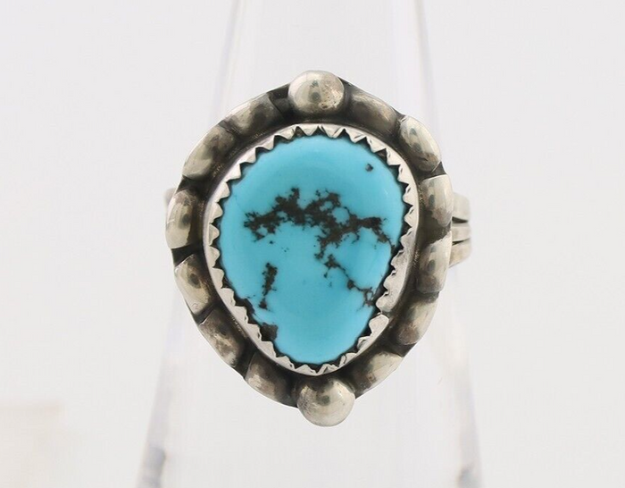 Navajo Ring 925 Silver Sleeping Beauty Turquoise Artist Signed SC C.80's