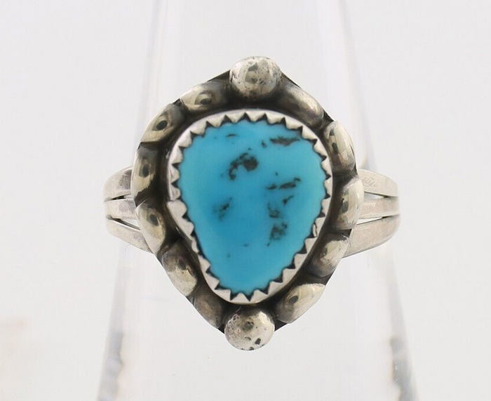 Navajo Ring 925 Silver Sleeping Beauty Turquoise Artist Signed SC C.80's