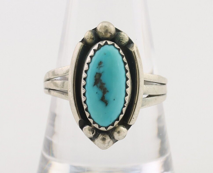 Navajo Ring 925 Silver Sleeping Beauty Turquoise Artist Signed SC C.80's