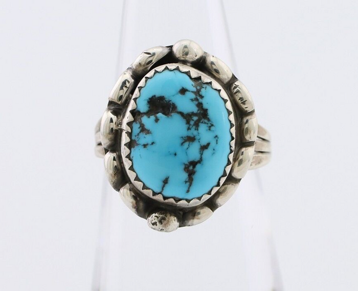 Navajo Ring 925 Silver Sleeping Beauty Turquoise Artist Signed SC C.80's