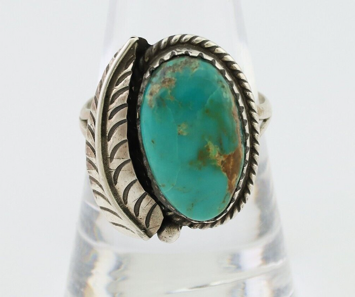 Navajo Ring 925 Silver Sleeping Beauty Turquoise Artist Signed SC C.80's