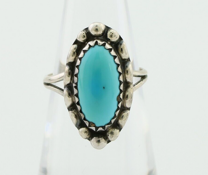 Navajo Ring 925 Silver Sleeping Beauty Turquoise Artist Signed SC C.80's