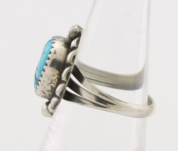 Navajo Ring 925 Silver Sleeping Beauty Turquoise Artist Signed SC C.80's
