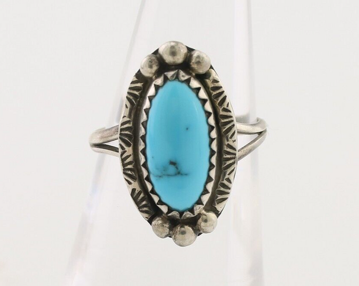 Navajo Ring 925 Silver Sleeping Beauty Turquoise Artist Signed SC C.80's