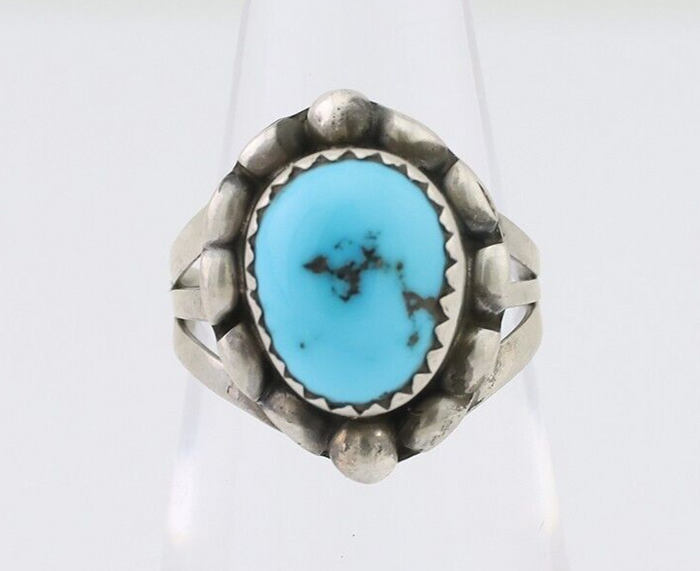 Navajo Ring 925 Silver Sleeping Beauty Turquoise Artist Signed SC C.80's