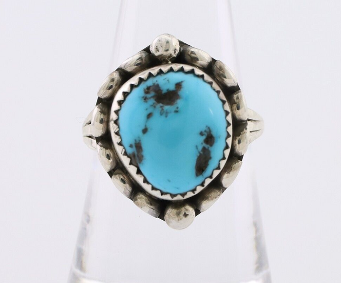 Navajo Ring 925 Silver Sleeping Beauty Turquoise Artist Signed SC C.80's