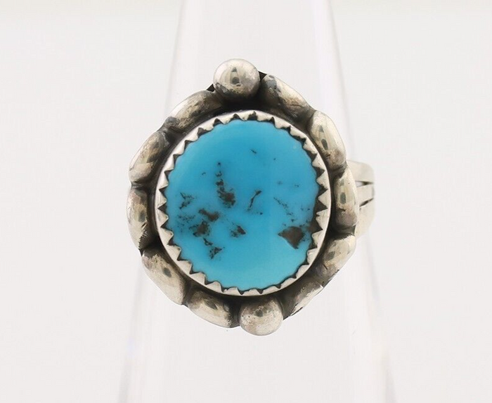 Navajo Ring 925 Silver Sleeping Beauty Turquoise Artist Signed SC C.80's
