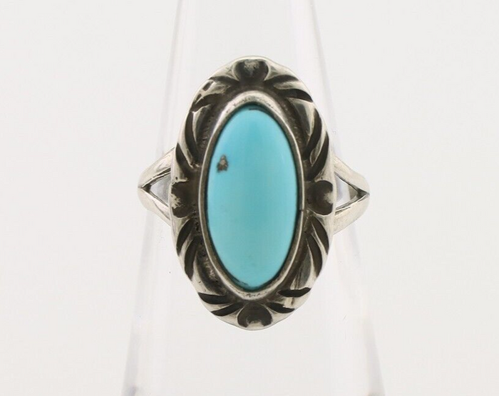 Navajo Ring 925 Silver Sleeping Beauty Turquoise Artist Signed SC C.80's