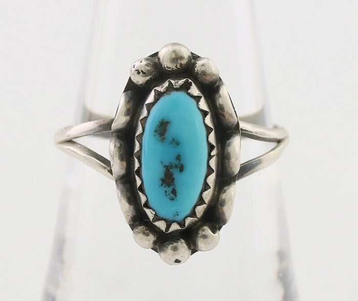 Navajo Ring 925 Silver Sleeping Beauty Turquoise Artist Signed SC C.80's