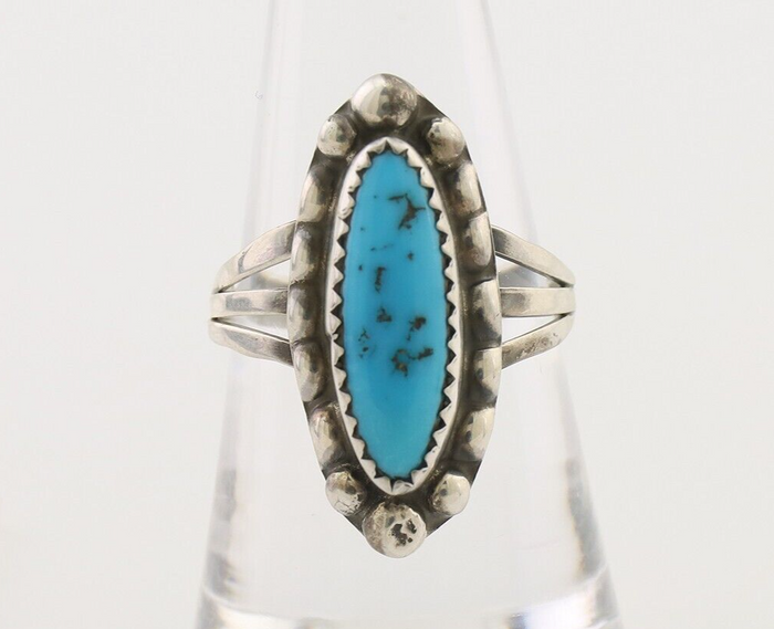 Navajo Ring 925 Silver Sleeping Beauty Turquoise Artist Signed SC C.80's