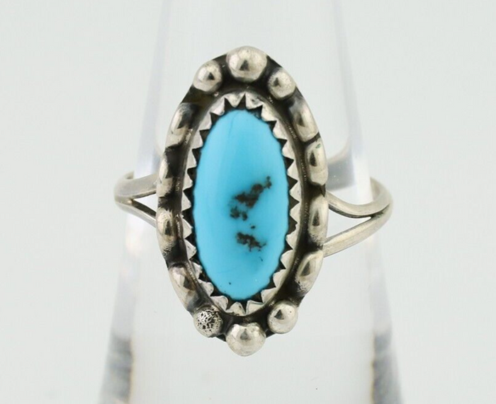 Navajo Ring 925 Silver Sleeping Beauty Turquoise Artist Signed SC C.80's