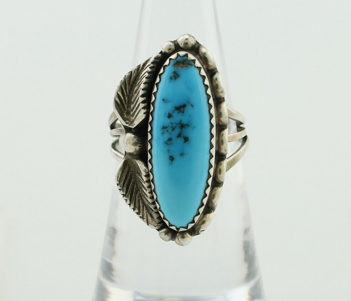 Navajo Ring 925 Silver Sleeping Beauty Turquoise Artist Signed SC C.80's