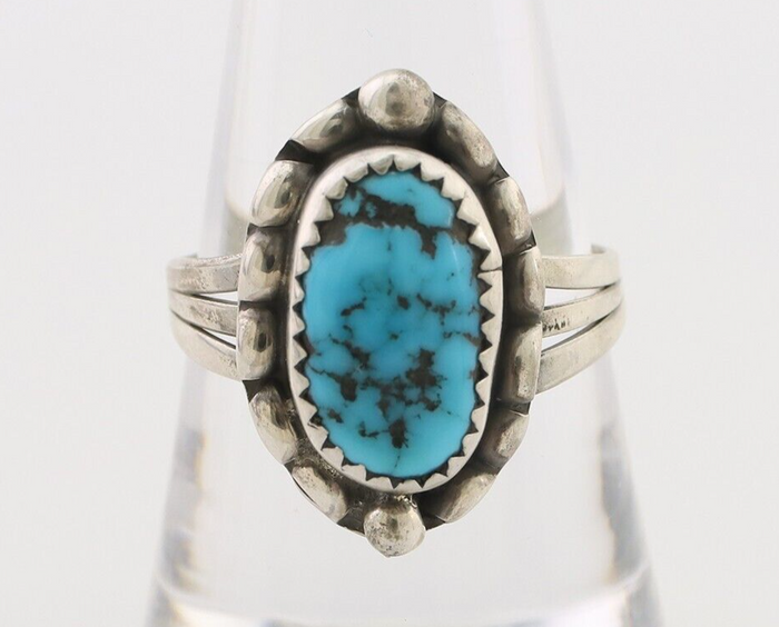Navajo Ring 925 Silver Sleeping Beauty Turquoise Artist Signed SC C.80's