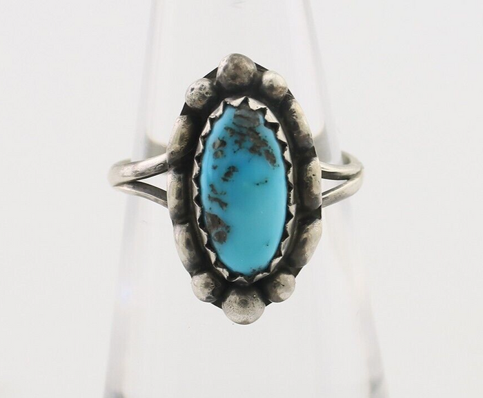 Navajo Ring 925 Silver Sleeping Beauty Turquoise Artist Signed SC C.80's
