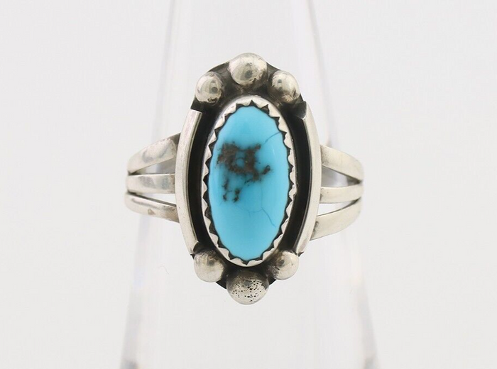 Navajo Ring 925 Silver Sleeping Beauty Turquoise Artist Signed SC C.80's