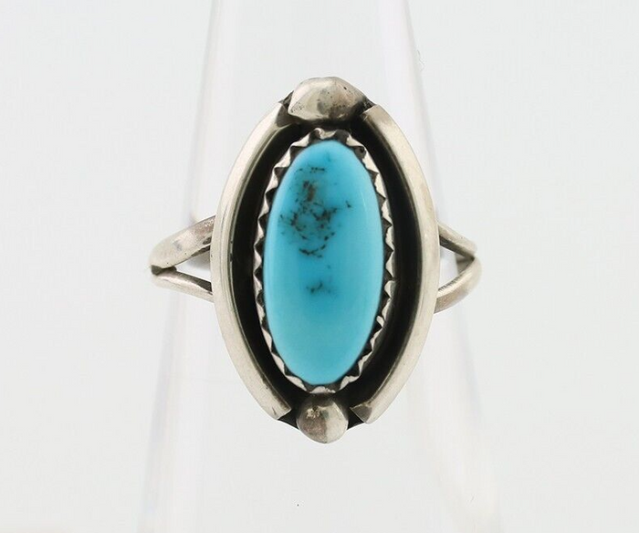 Navajo Ring 925 Silver Sleeping Beauty Turquoise Artist Signed SC C.80's
