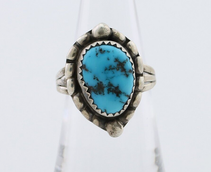 Navajo Ring 925 Silver Sleeping Beauty Turquoise Artist Signed SC C.80's