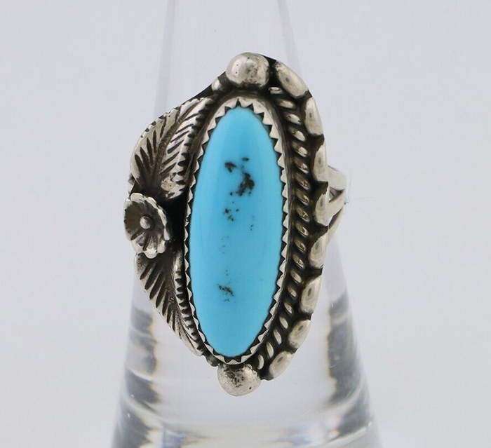 Navajo Ring 925 Silver Sleeping Beauty Turquoise Artist Signed SC C.80's