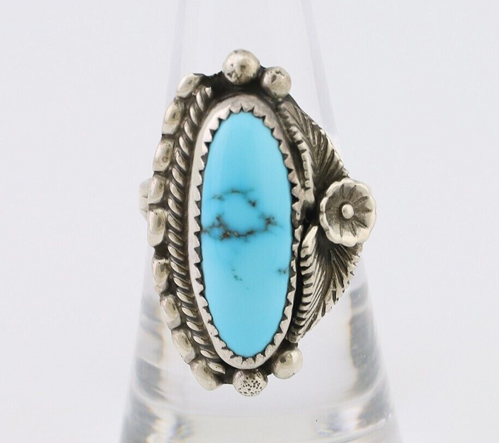 Navajo Ring 925 Silver Sleeping Beauty Turquoise Artist Signed SC C.80's