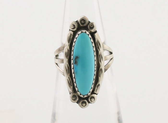 Navajo Ring 925 Silver Sleeping Beauty Turquoise Artist Signed SC C.80's