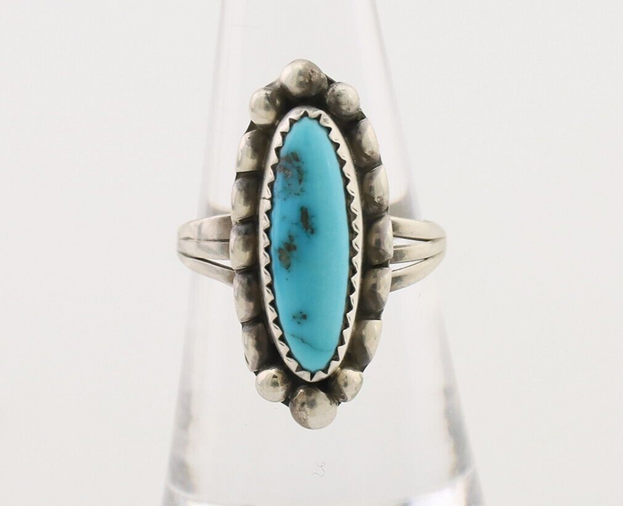 Navajo Ring 925 Silver Sleeping Beauty Turquoise Artist Signed SC C.80's