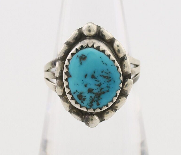 Navajo Ring 925 Silver Sleeping Beauty Turquoise Artist Signed SC C.80's