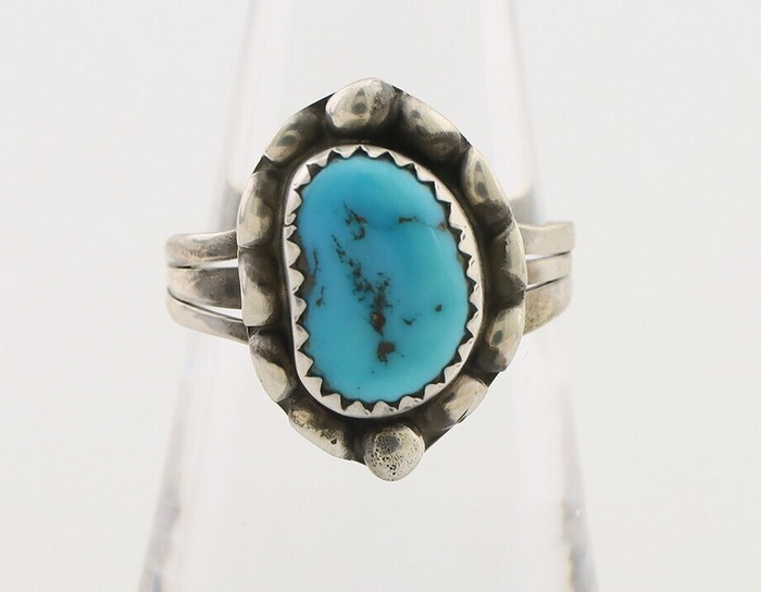 Navajo Ring 925 Silver Sleeping Beauty Turquoise Artist Signed SC C.80's