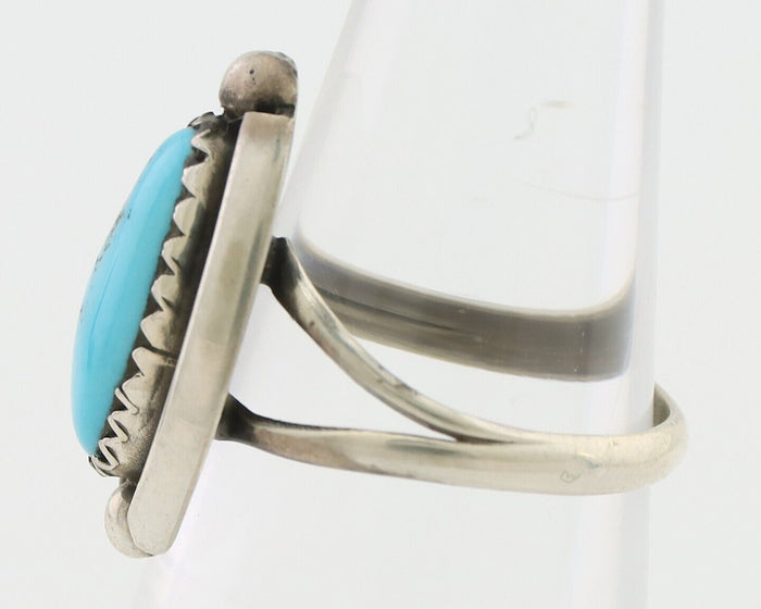 Navajo Ring 925 Silver Sleeping Beauty Turquoise Artist Signed SC C.80's