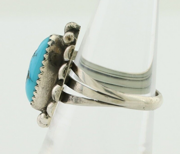 Navajo Ring 925 Silver Sleeping Beauty Turquoise Artist Signed SC C80s