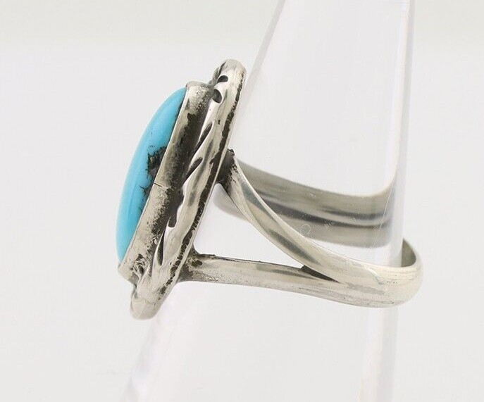 Navajo Ring 925 Silver Sleeping Beauty Turquoise Artist Signed SC C.80's