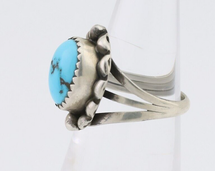 Navajo Ring 925 Silver Sleeping Beauty Turquoise Artist Signed SC C.80's