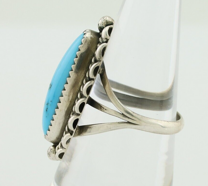Navajo Ring 925 Silver Sleeping Beauty Turquoise Artist Signed SC C.80's