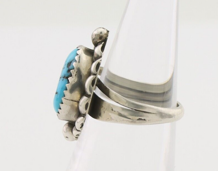 Navajo Ring 925 Silver Sleeping Beauty Turquoise Artist Signed SC C.80's