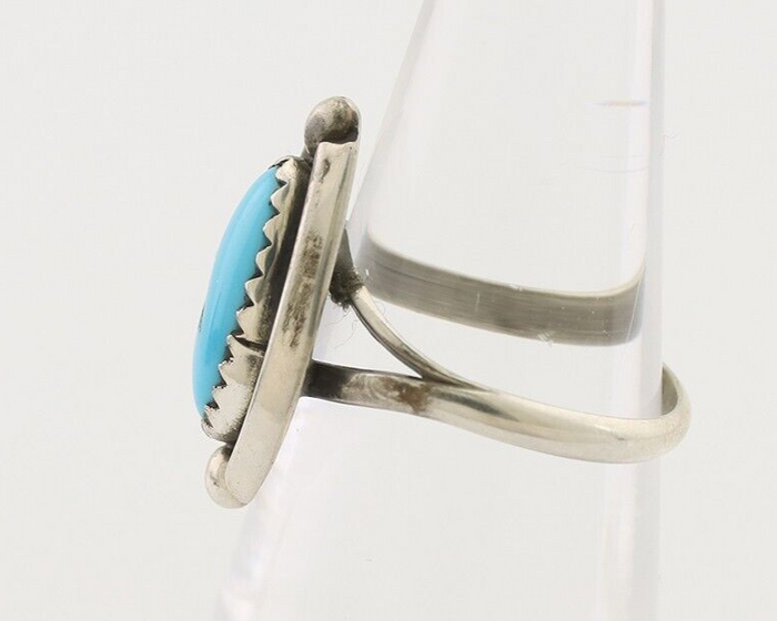 Navajo Ring 925 Silver Sleeping Beauty Turquoise Artist Signed SC C.80's