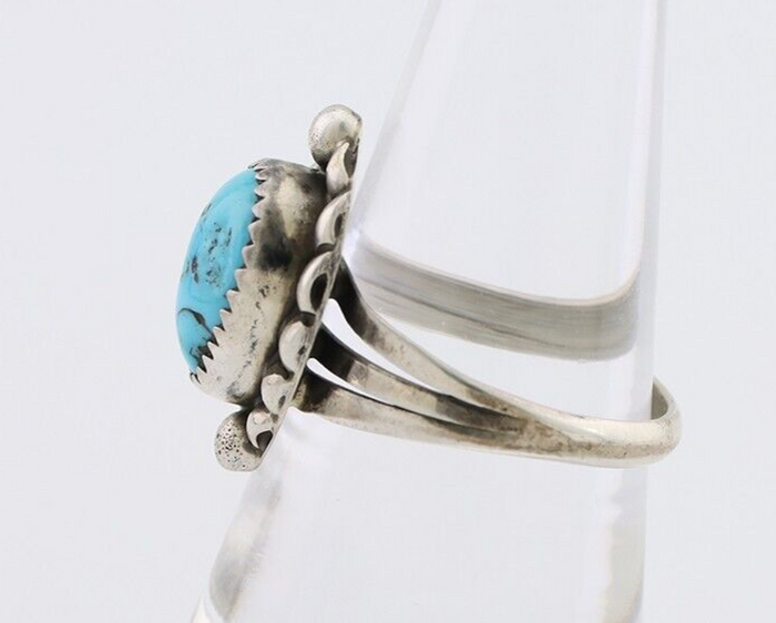 Navajo Ring 925 Silver Sleeping Beauty Turquoise Artist Signed SC C.80's