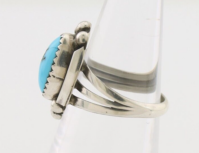 Navajo Ring 925 Silver Sleeping Beauty Turquoise Artist Signed SC C.80's