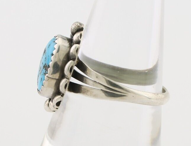 Navajo Ring 925 Silver Sleeping Beauty Turquoise Artist Signed SC C.80's
