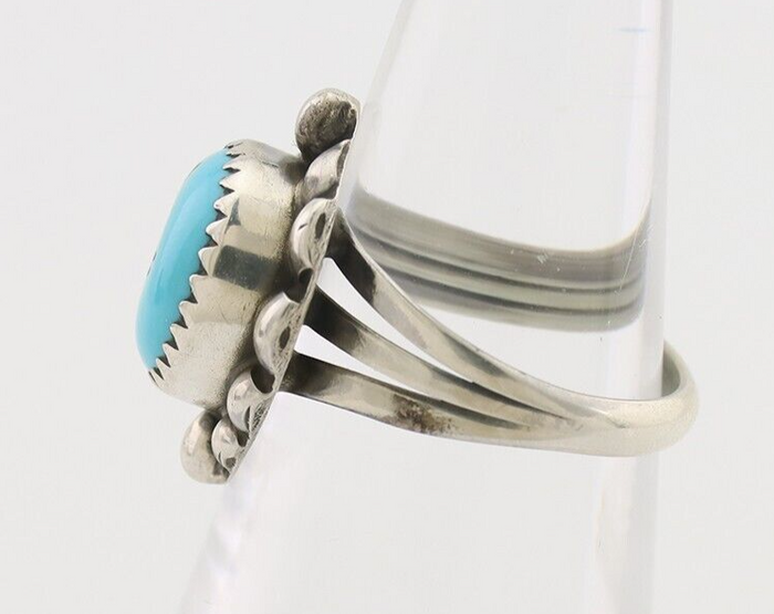 Navajo Ring 925 Silver Sleeping Beauty Turquoise Artist Signed SC C.80's