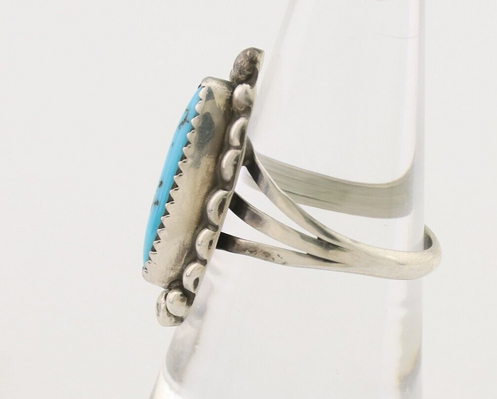 Navajo Ring 925 Silver Sleeping Beauty Turquoise Artist Signed SC C.80's