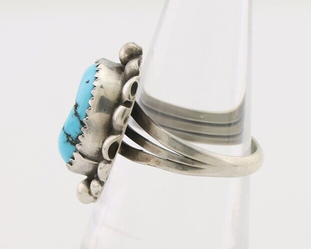 Navajo Ring 925 Silver Sleeping Beauty Turquoise Artist Signed SC C.80's