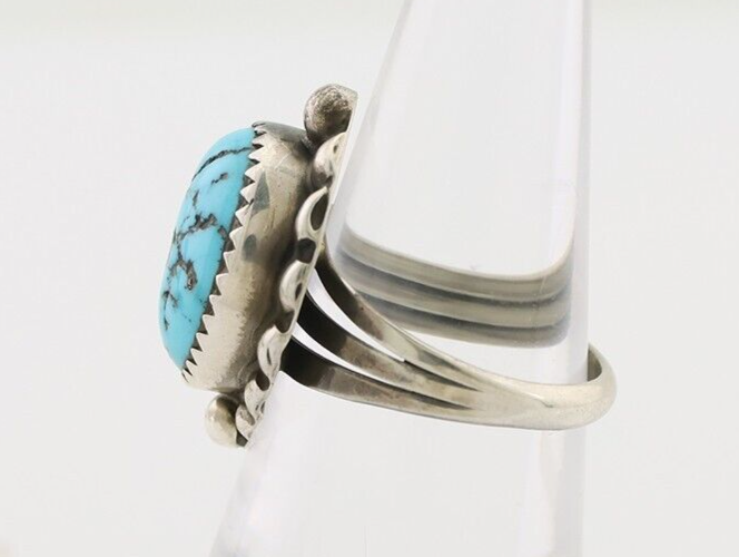 Navajo Ring 925 Silver Sleeping Beauty Turquoise Artist Signed SC C.80's