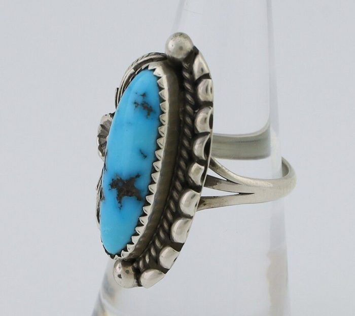 Navajo Ring 925 Silver Sleeping Beauty Turquoise Artist Signed SC C.80's